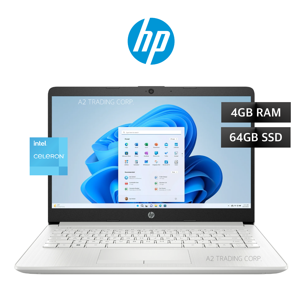 HP 14_ Laptop, Intel Celeron N4120, 4GB RAM, 64GB eMMC, Windows 11 Home - Silver