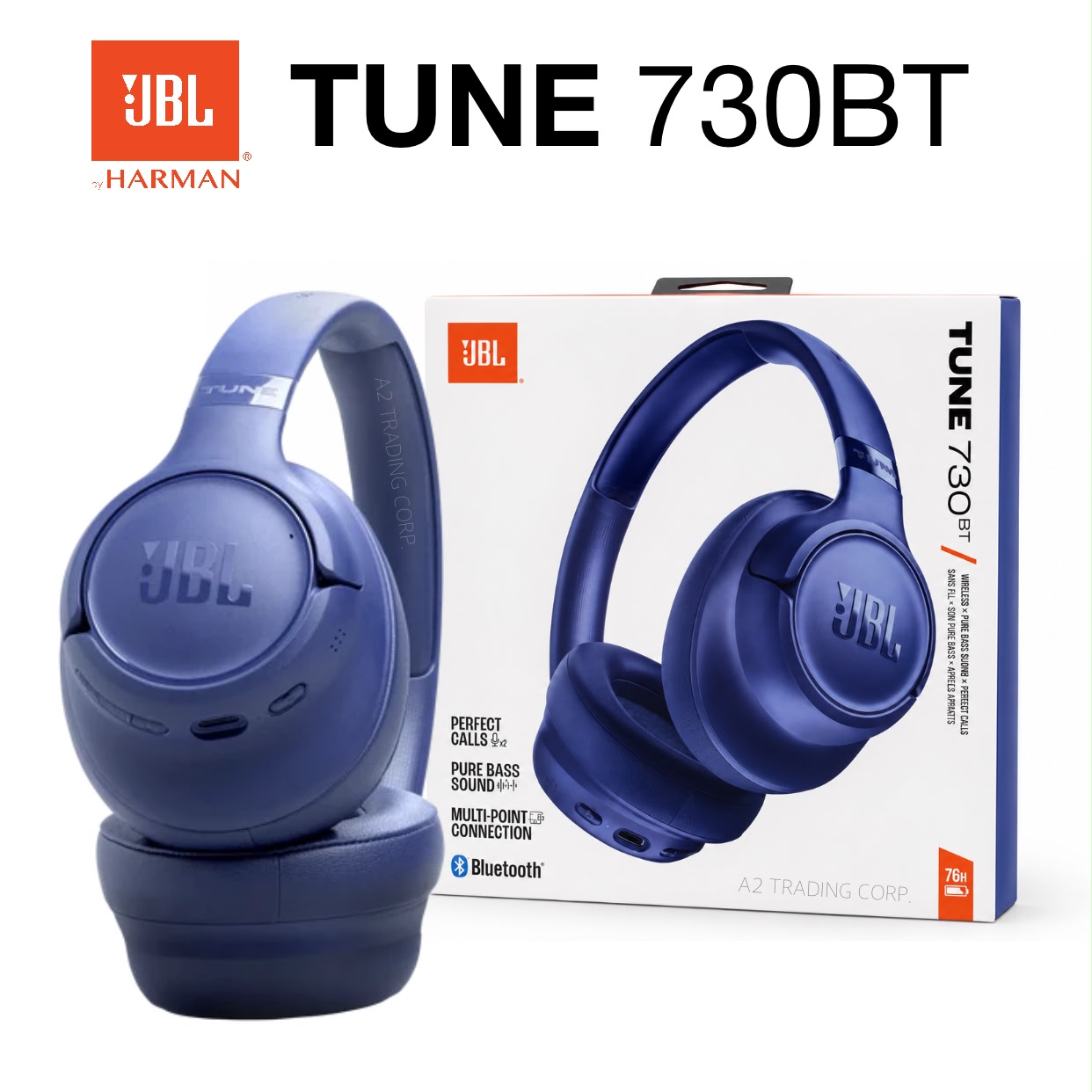 JBL Tune 730BT Over Ear Bluetooth Headphones - Blue