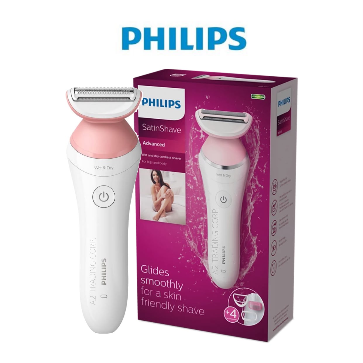 Philips SatinShave Advanced Wet & Dry Rechargeable Women's Electric Shaver, Cordless, Hypoallergenic Floating Foil - White:Rose