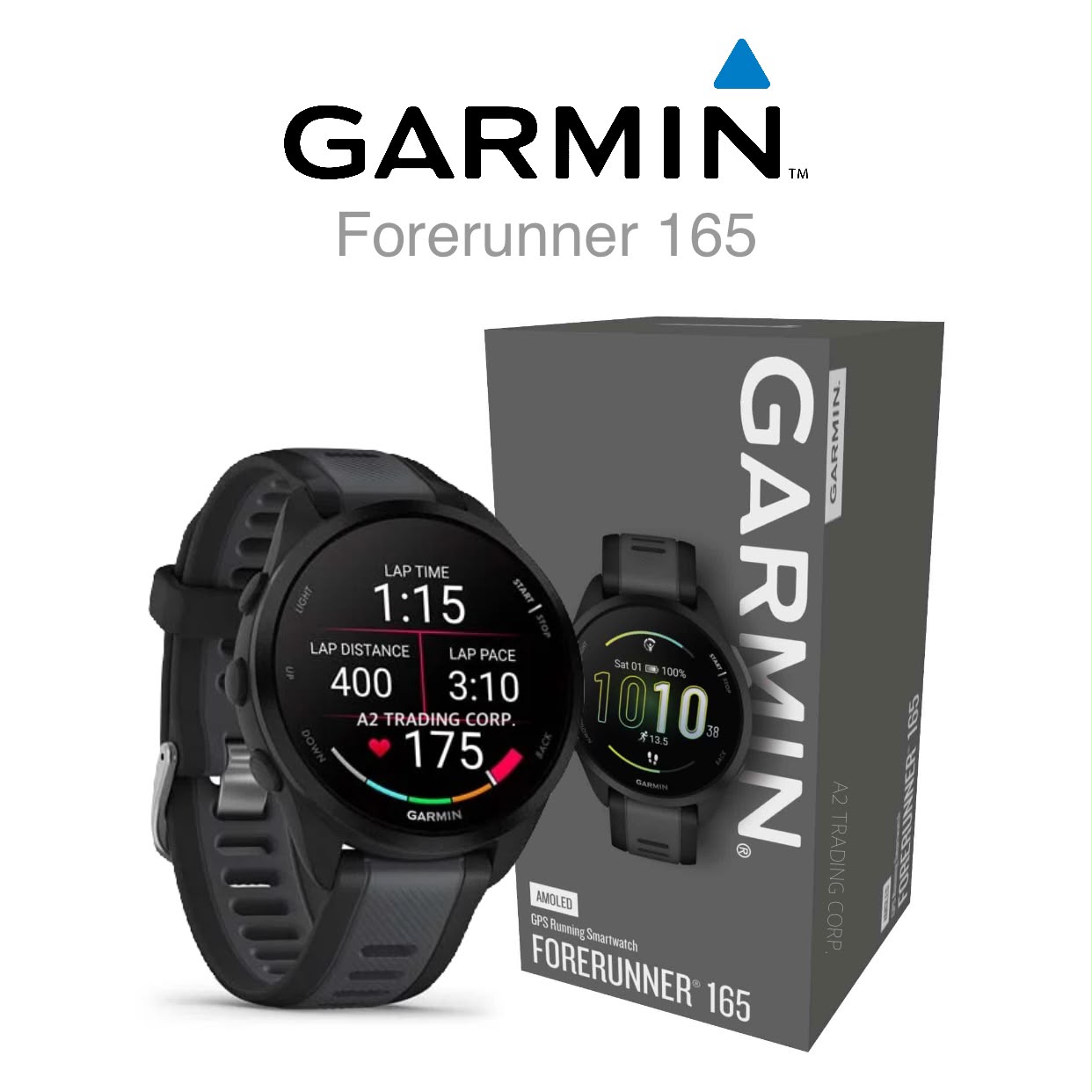 Garmin Forerunner 165 Smartwatch - 43mm, GPS, Fiber-Reinforced Polymer - Black:Slate Gray