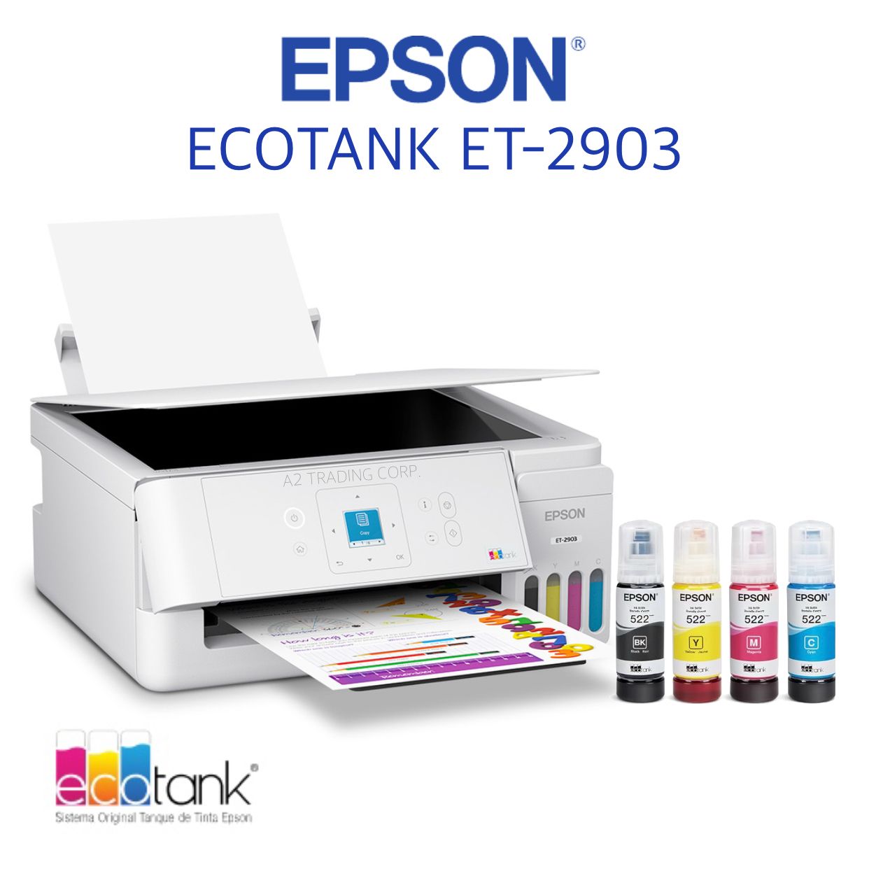 Epson EcoTank ET-2903 Wireless All-in-One Supertank Printer, Print, Scan & Copy, with Refillable Ink Tanks included